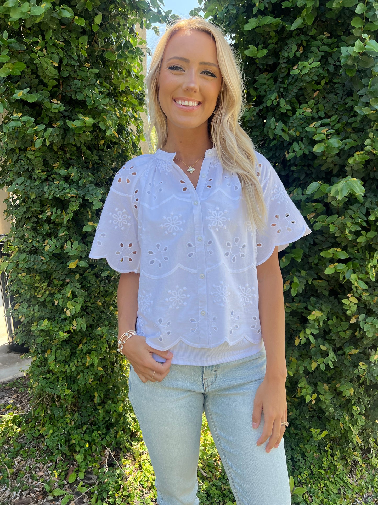 Neda Scalloped Sleeve Blouse