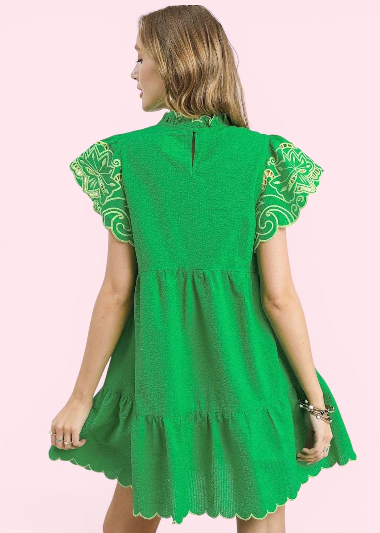 Green Eyelet Sleeve Dress - Butler's Stash