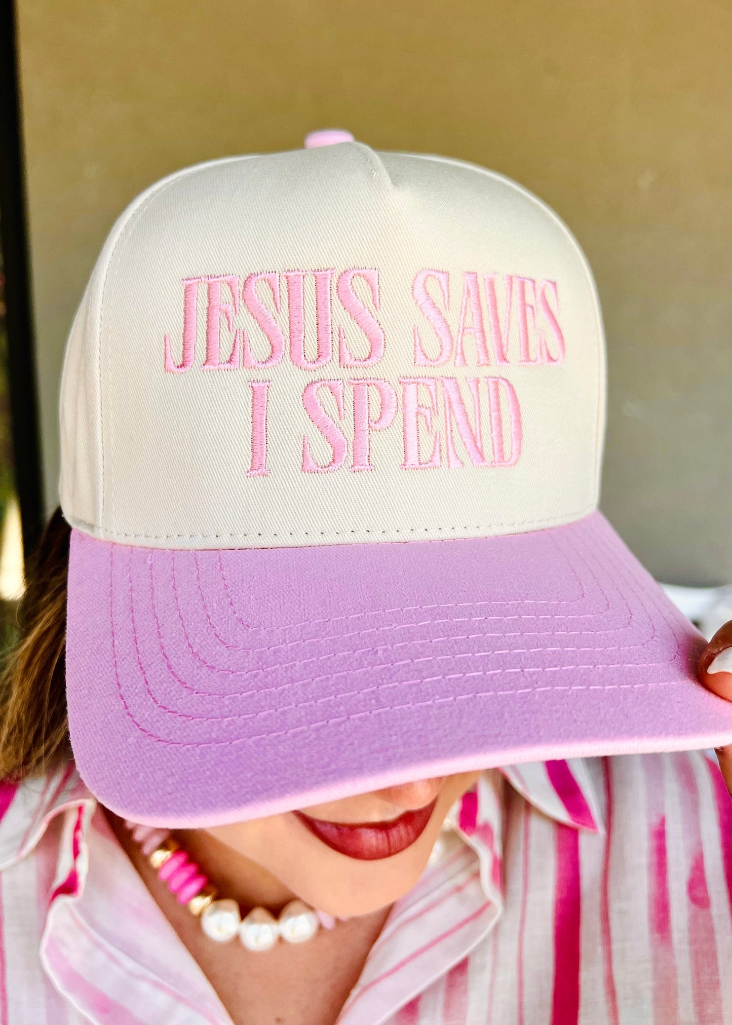 JESUS SAVES I SPEND Embroidery Trucker Hat - Butler's Stash