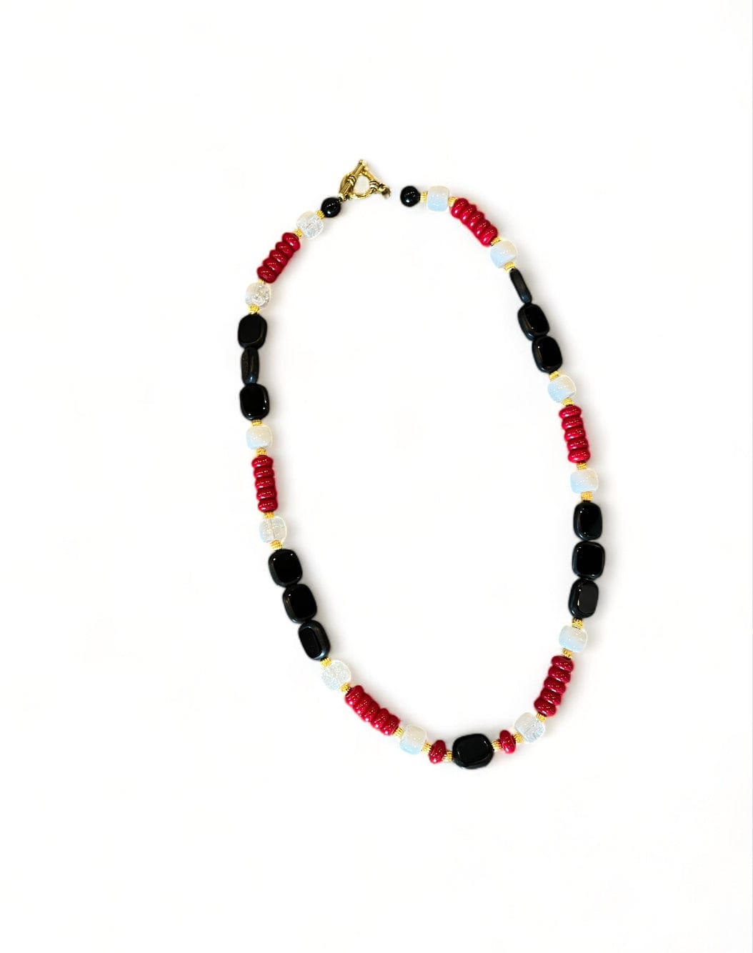 Red & Black Flat Bead Necklace - Butler's Stash