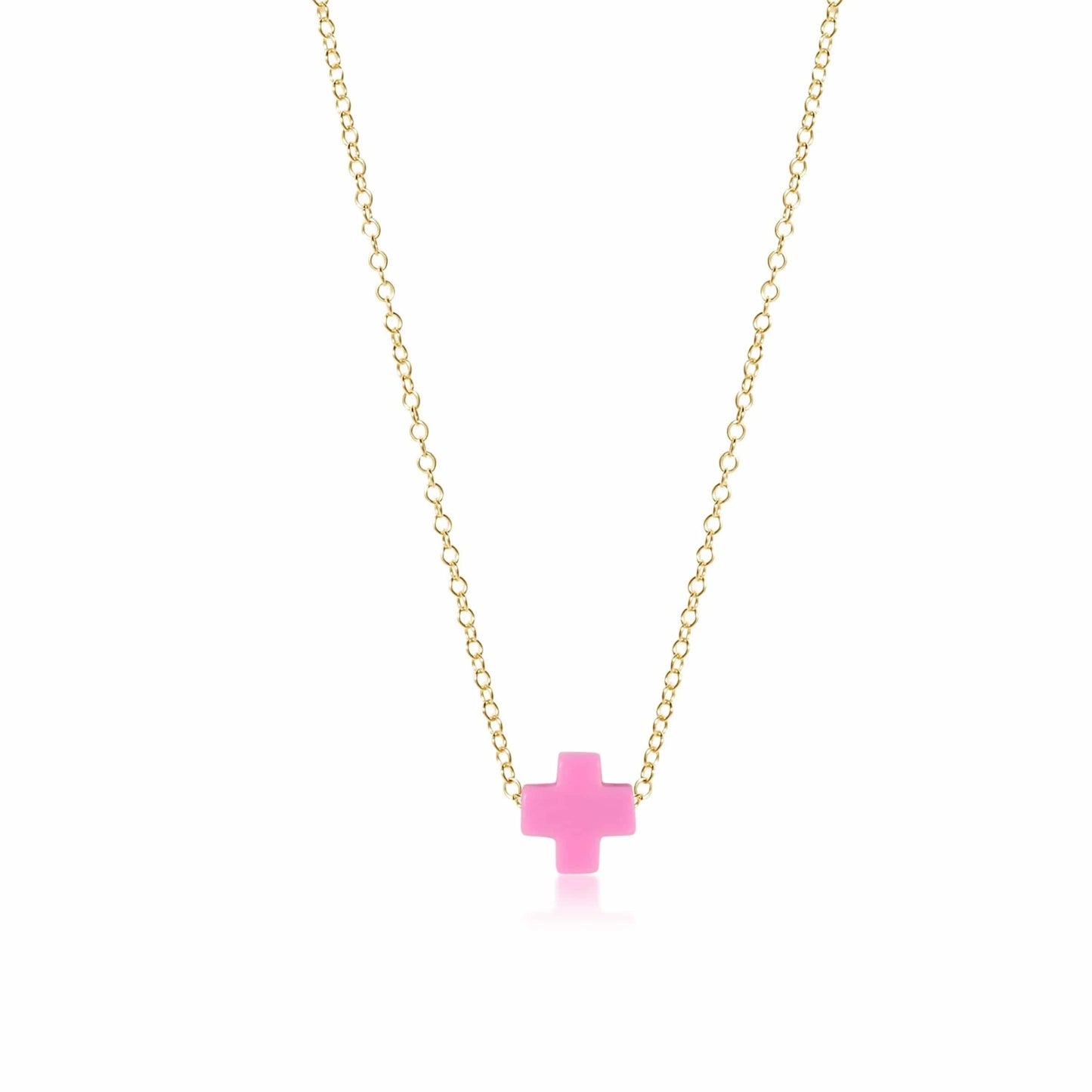 16” Necklace Gold- Signature Cross Bright Pink - Butler's Stash