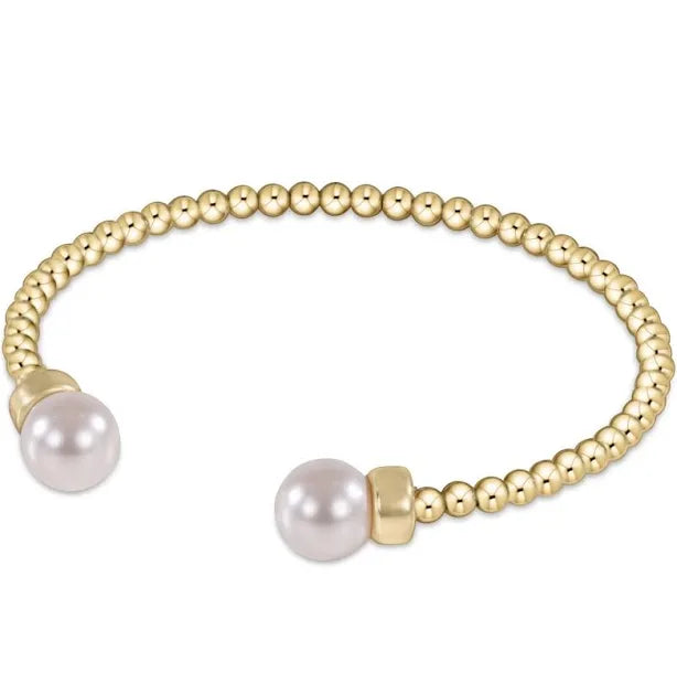 Classic Gold 3mm Bead Cuff-Pearl - Butler's Stash