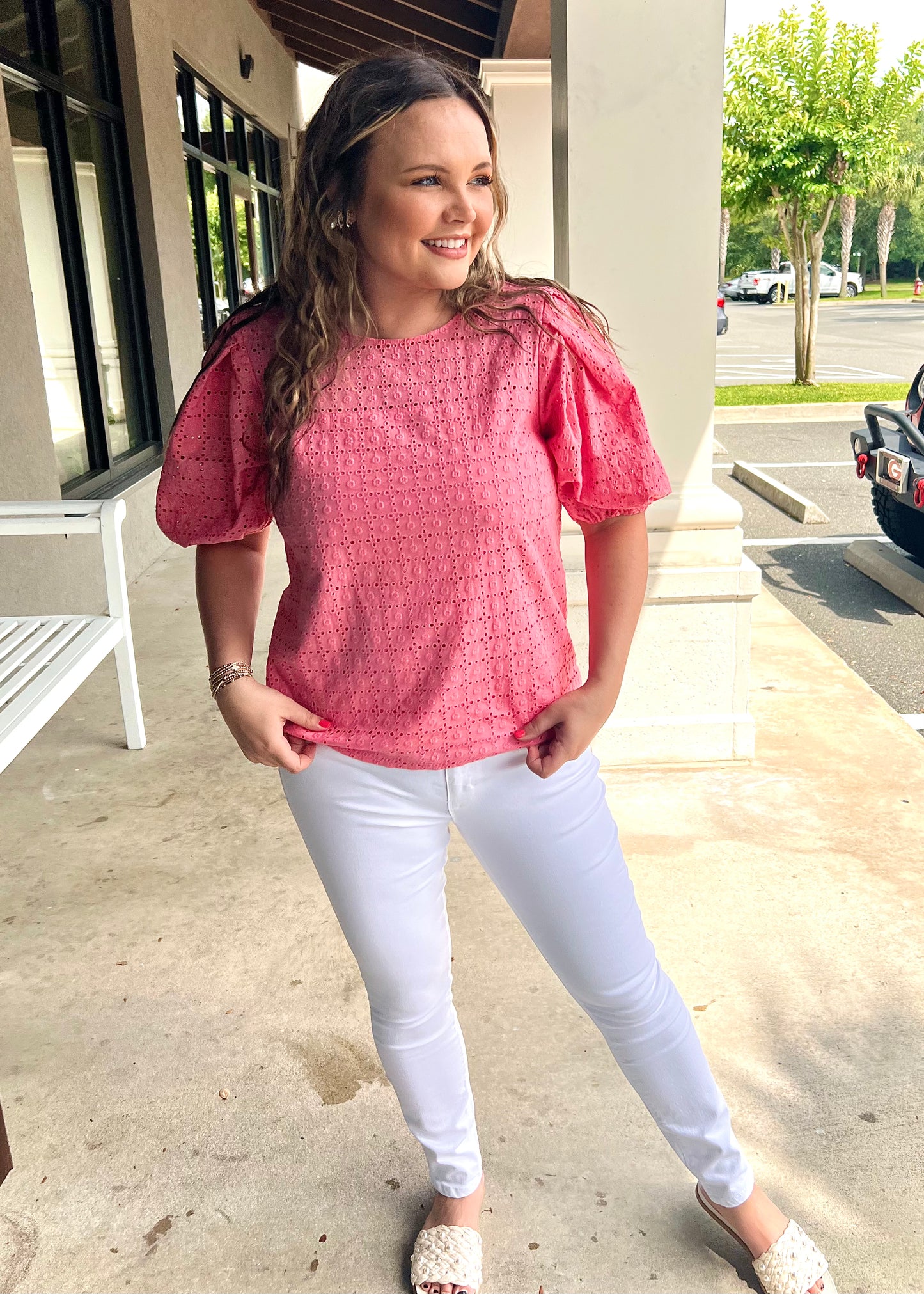 Eyelet Puff Sleeve Top - Butler's Stash