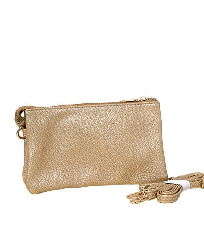 Neutral three compartment faux leather crossbody bag with strap