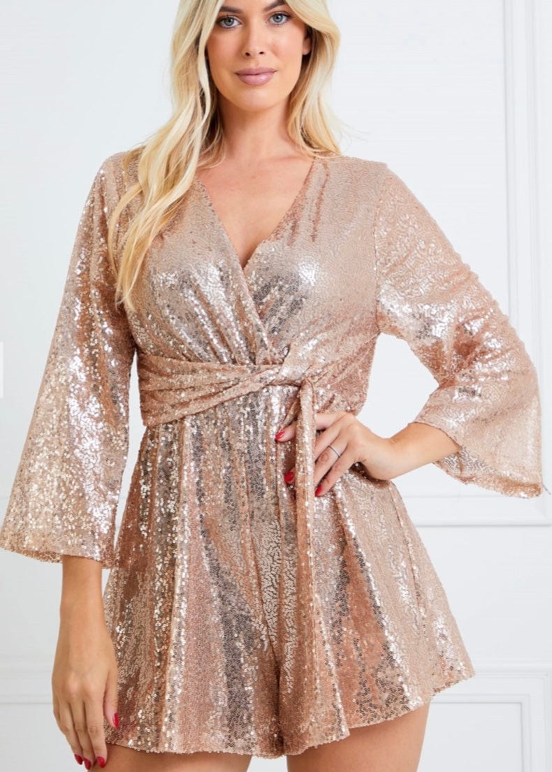 Bronze Sequined Knot Romper - Butler's Stash