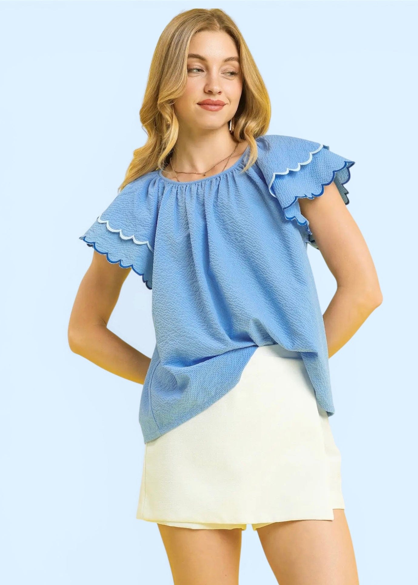 Blue Scalloped Trim Top - Butler's Stash
