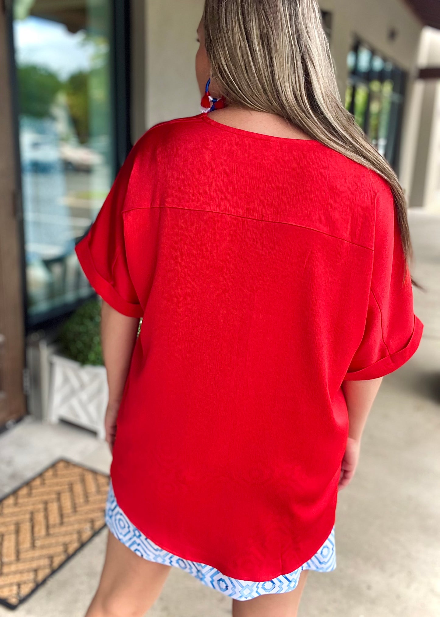 Red V-Neck Blouse