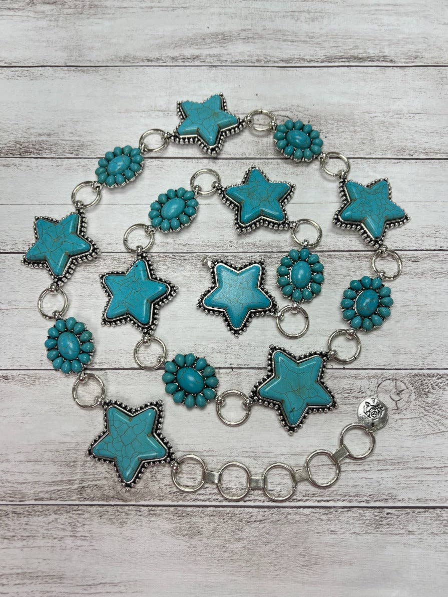 Turquoise Star Concho Belt, Regular - Butler's Stash
