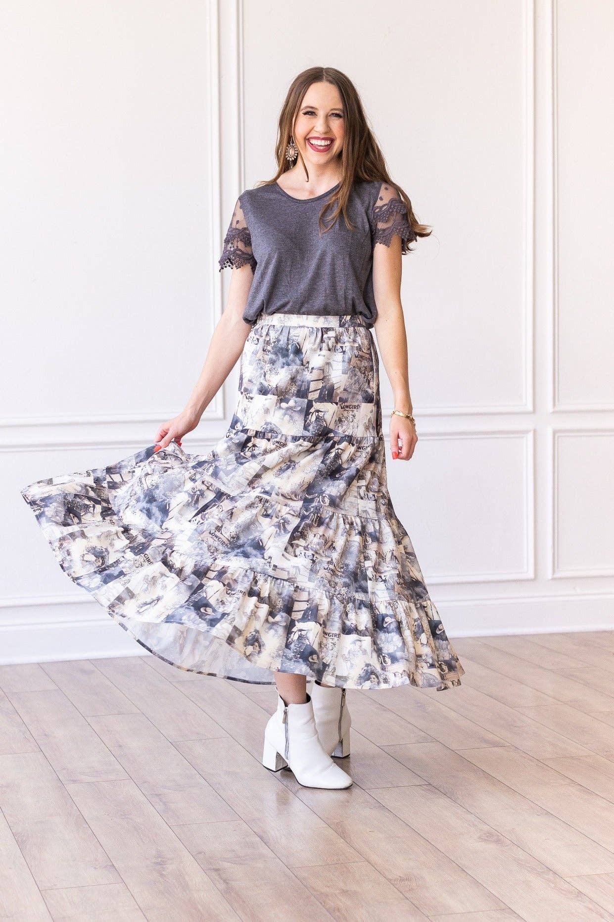 Cowgirl Romance Tiered Midi Skirt - Butler's Stash