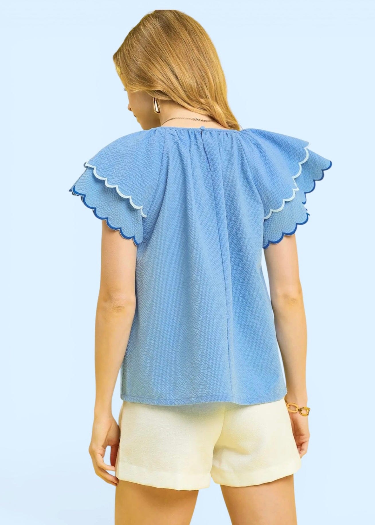 Blue Scalloped Trim Top - Butler's Stash