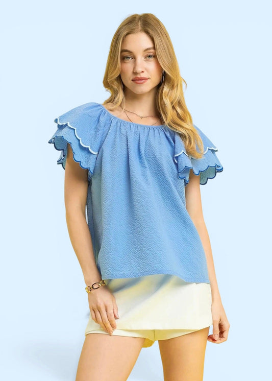 Blue Scalloped Trim Top - Butler's Stash