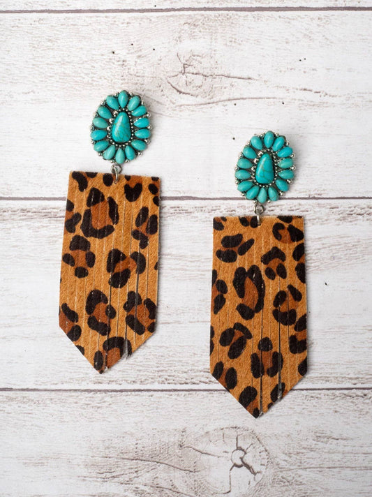 Turquoise Leopard Fringe Earrings