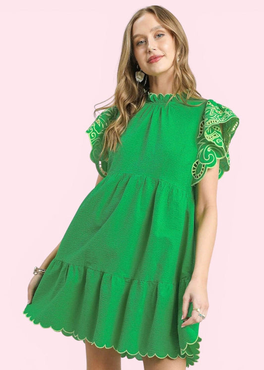 Green Eyelet Sleeve Dress - Butler's Stash