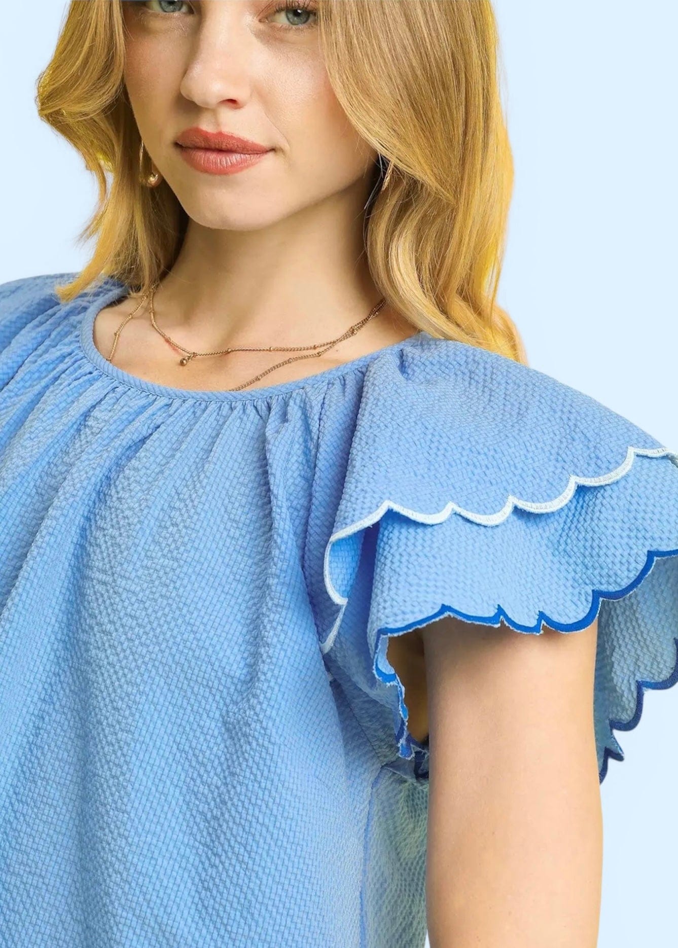 Blue Scalloped Trim Top - Butler's Stash
