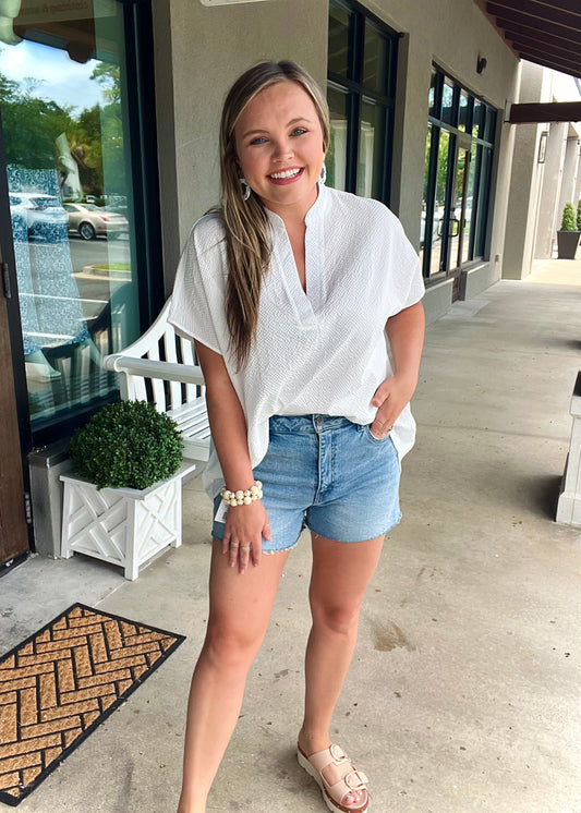 White V-Neck Blouse