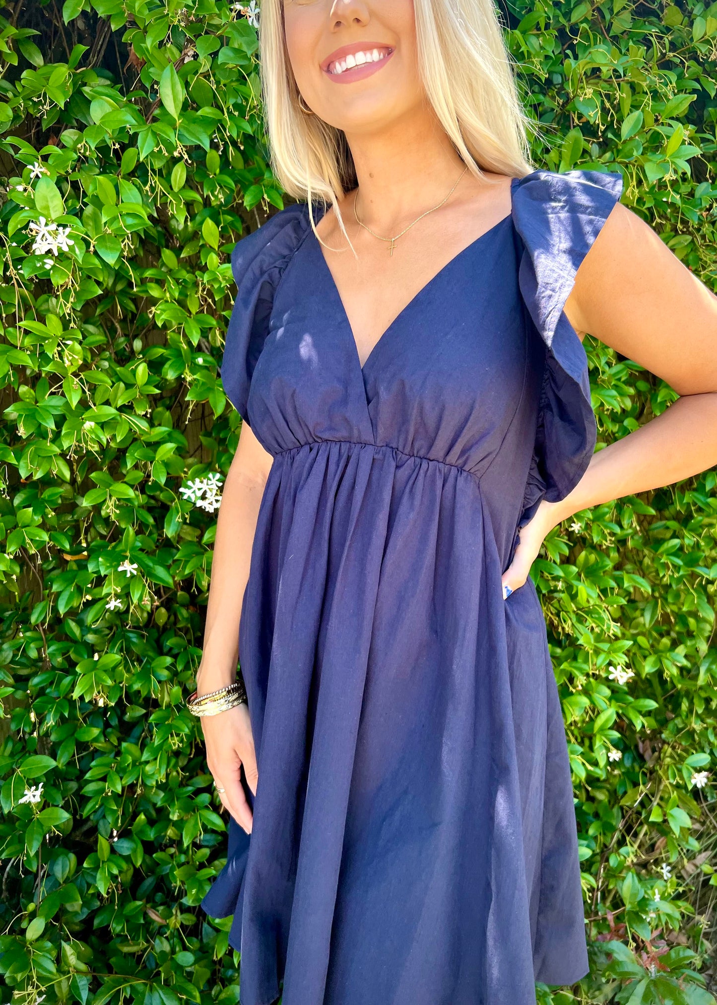 Navy Flutter Sleeve Dress - Butler's Stash
