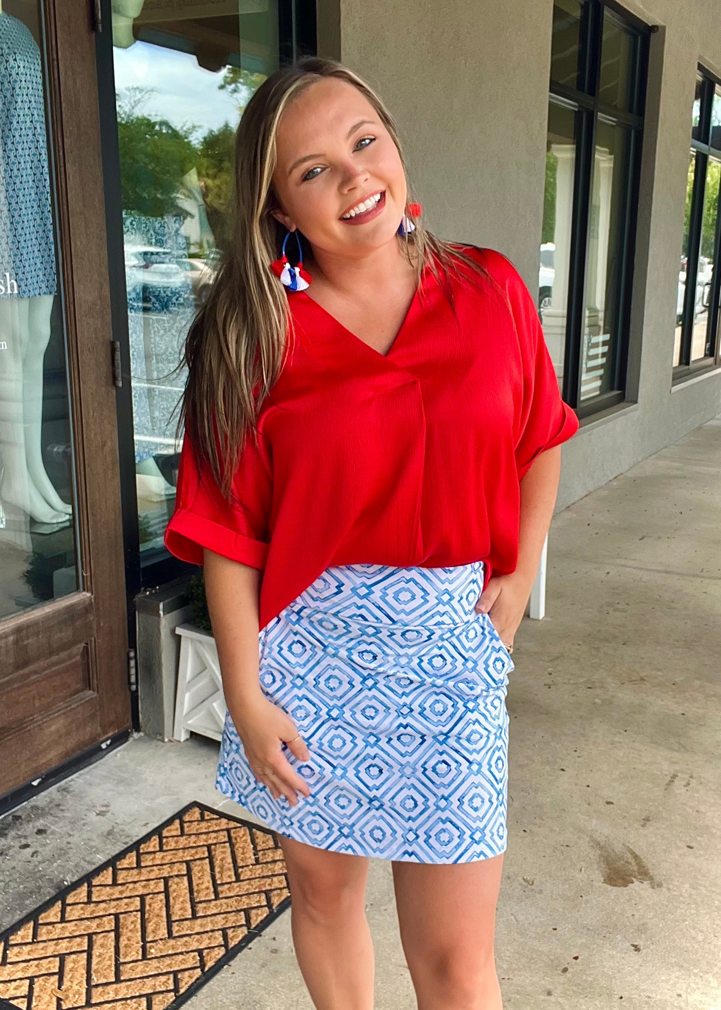 Red V-Neck Blouse