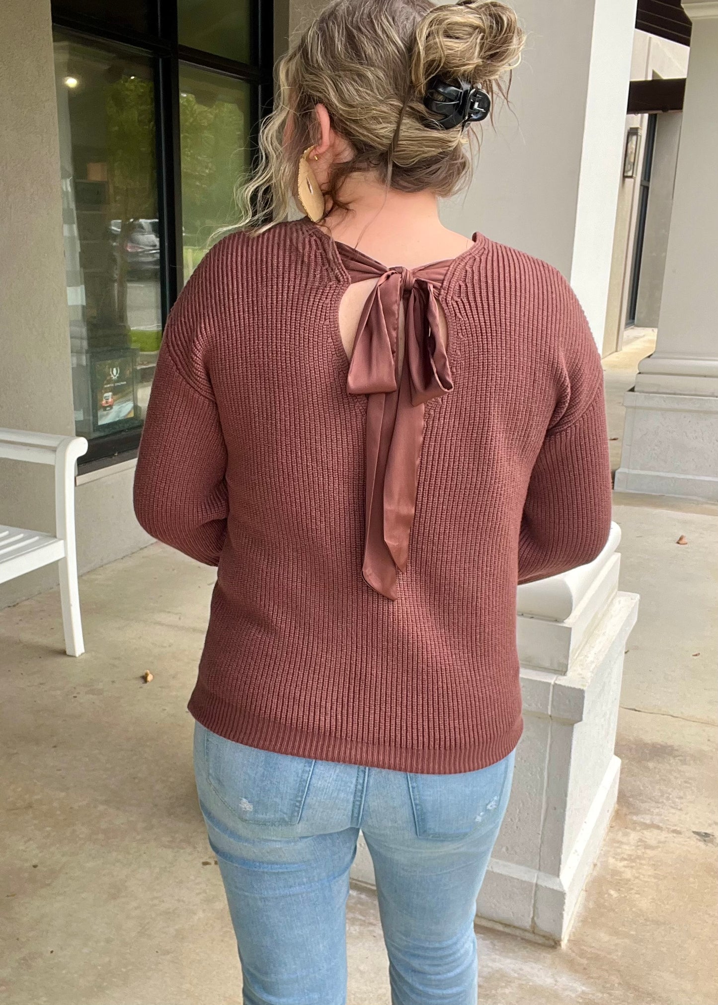 Knitted Bow Sweater-Chocolate