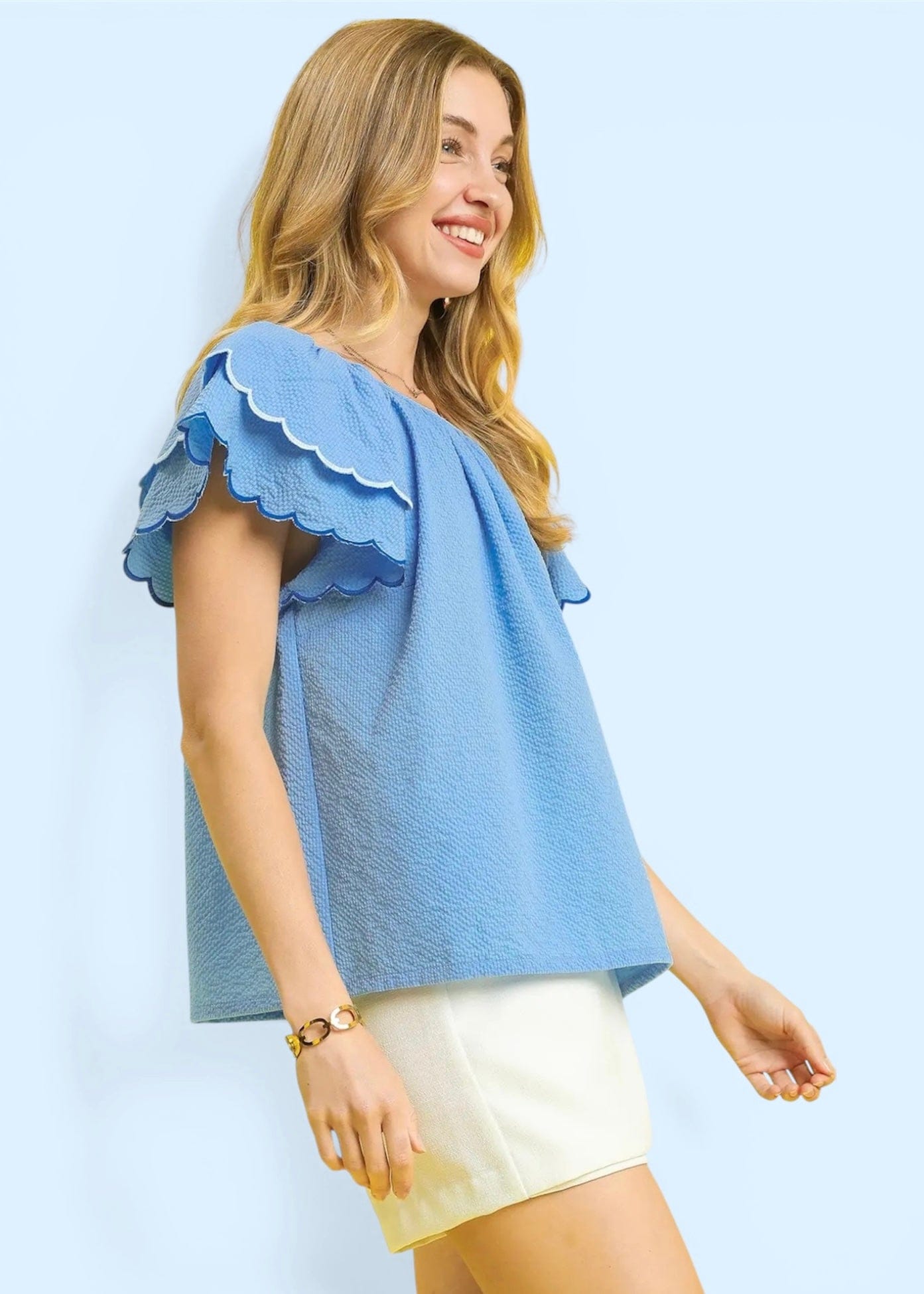 Blue Scalloped Trim Top - Butler's Stash