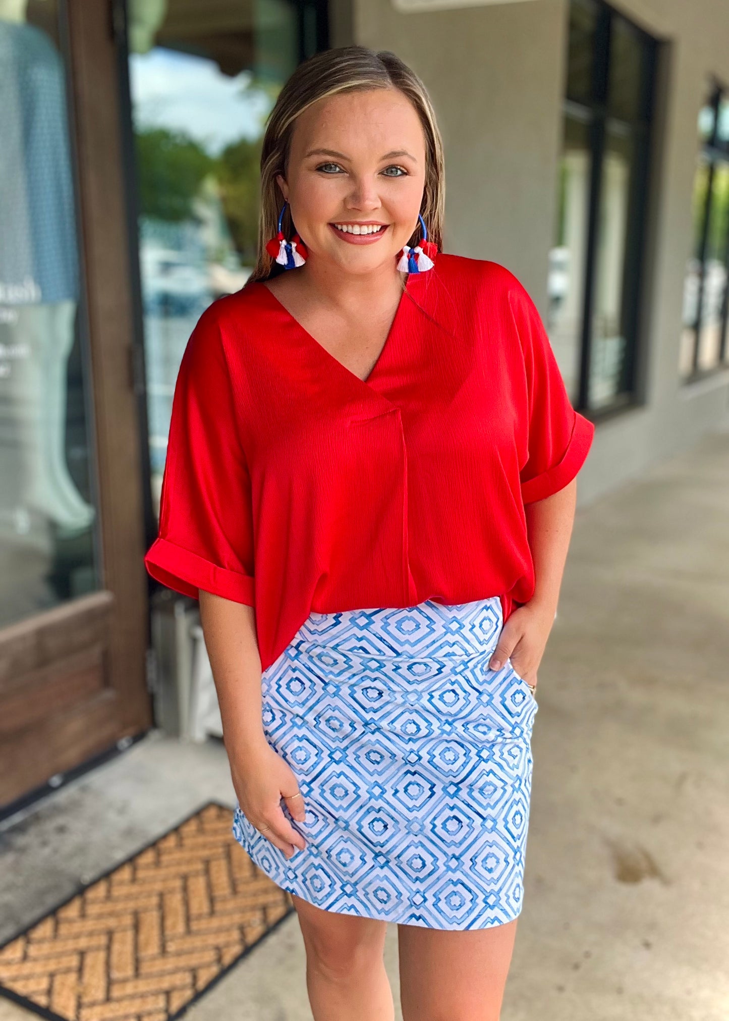 Red V-Neck Blouse