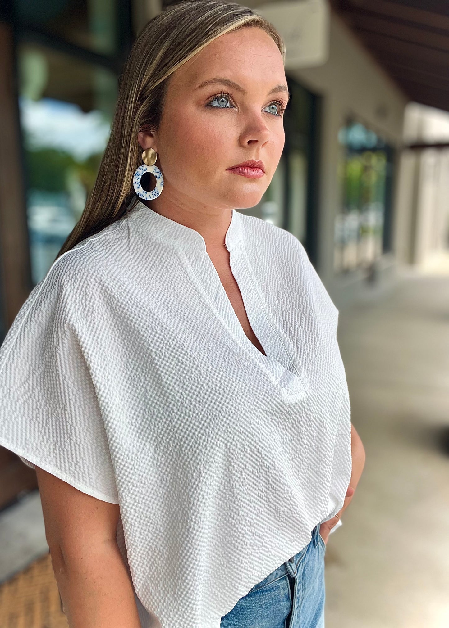 White V-Neck Blouse