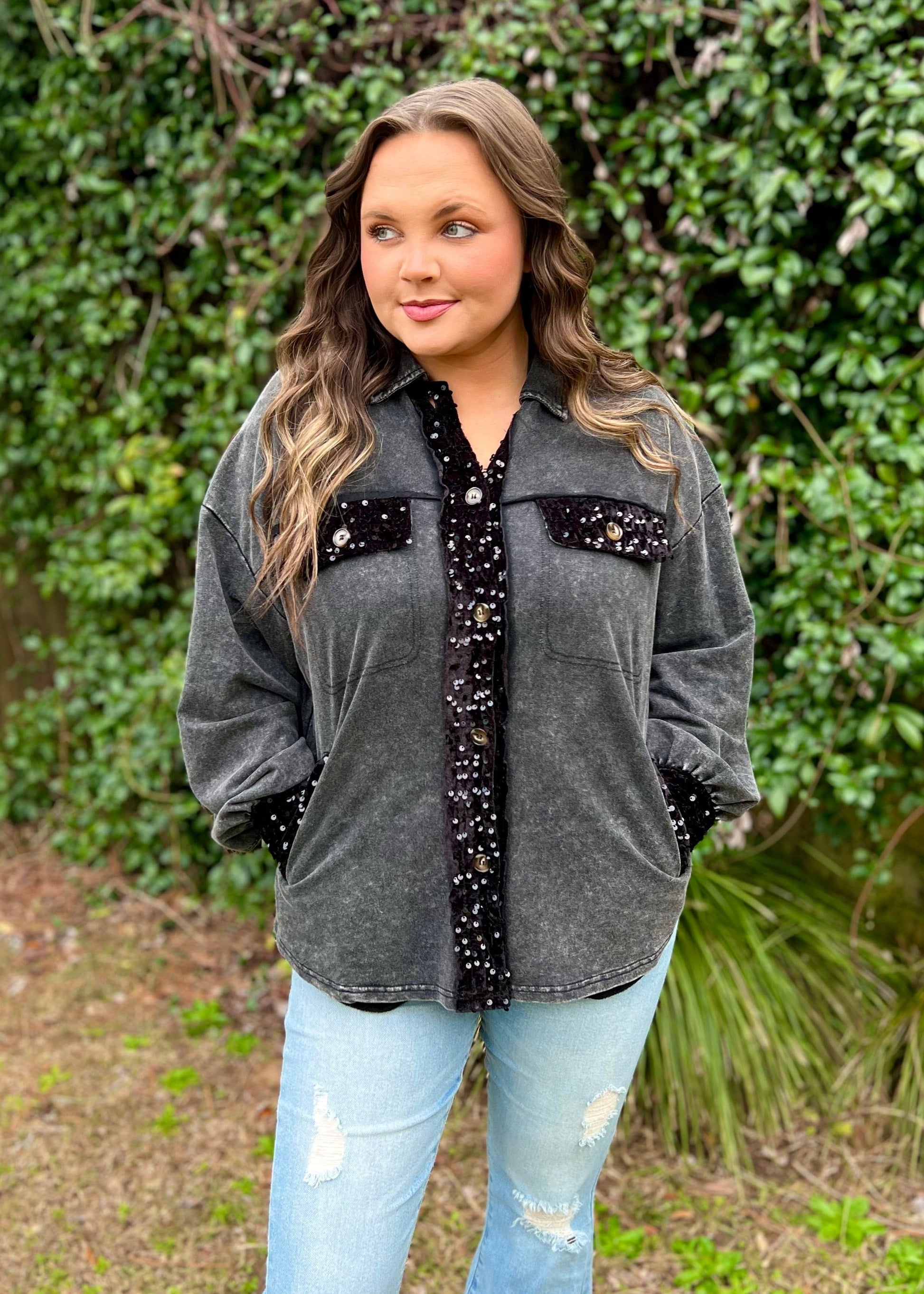 Sequined Detail Shacket - Butler's Stash