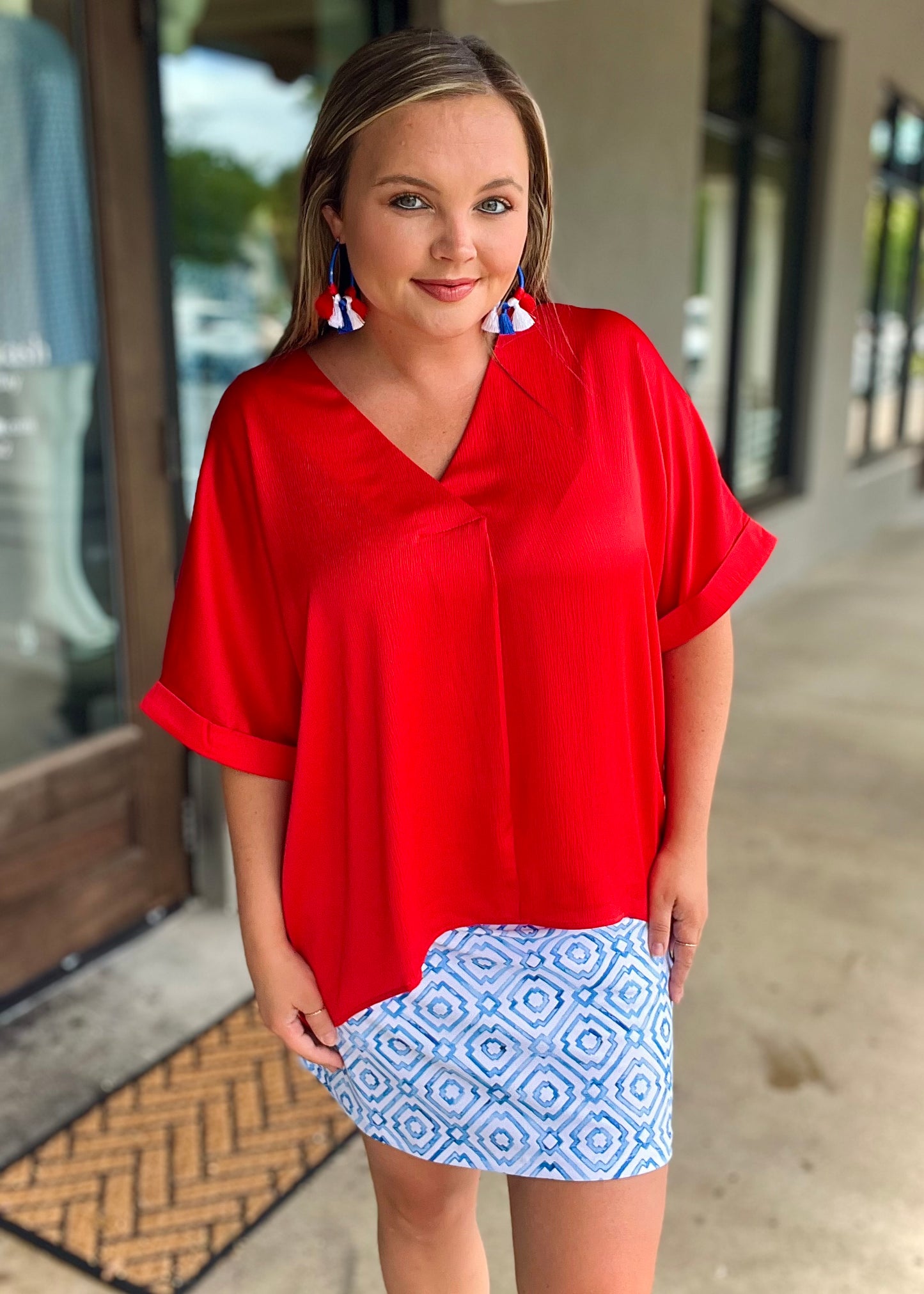 Red V-Neck Blouse