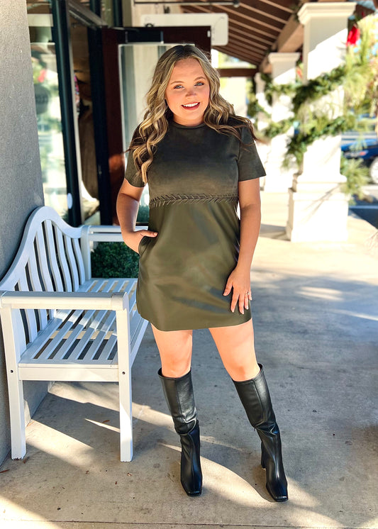 Faux Leather & Suede Dress