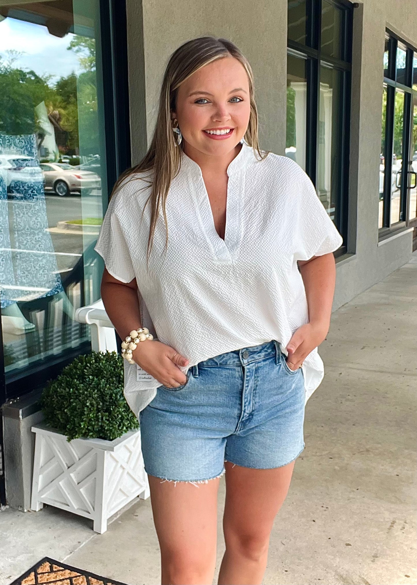 White V-Neck Blouse