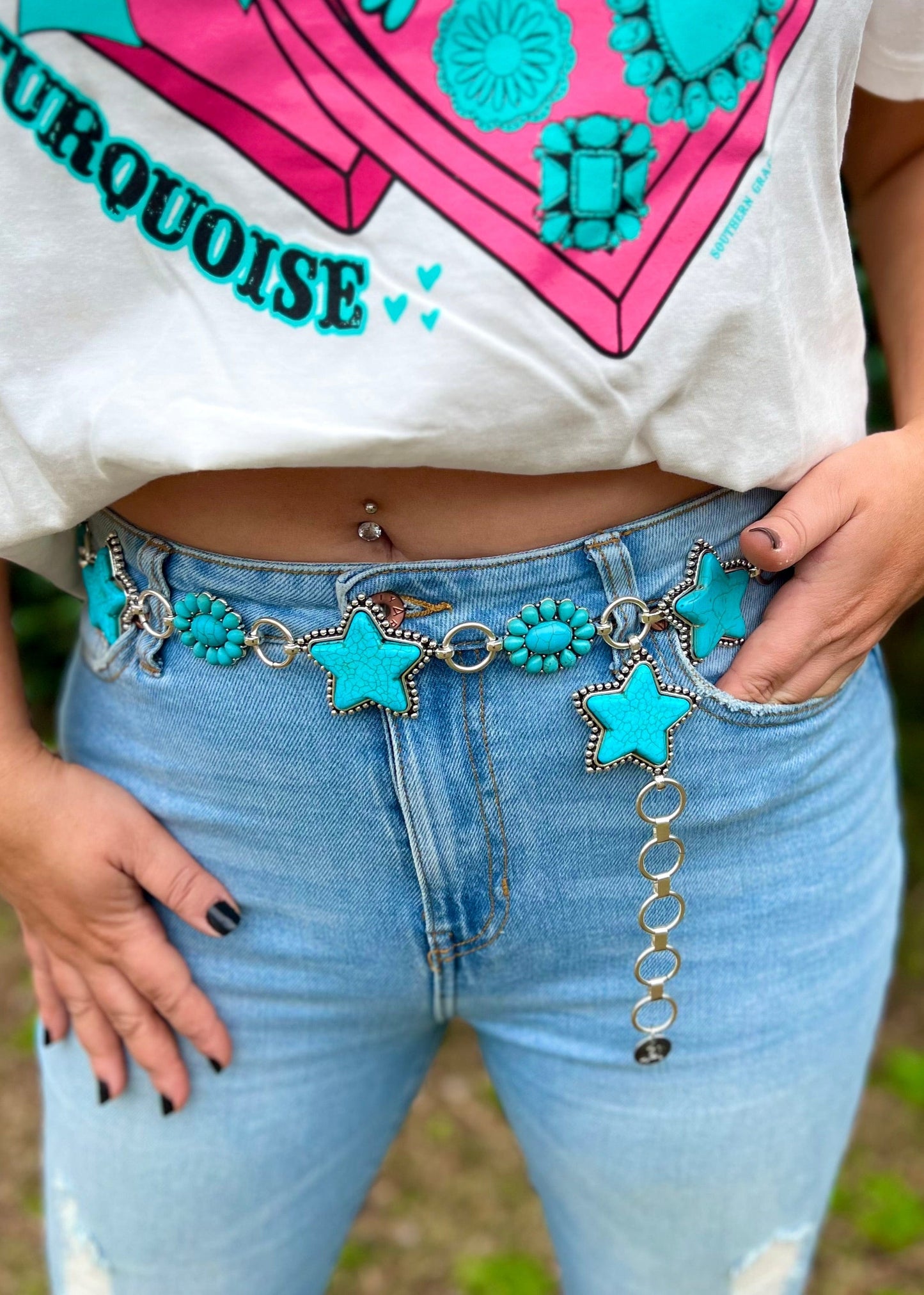 Turquoise Star Concho Belt, Regular - Butler's Stash