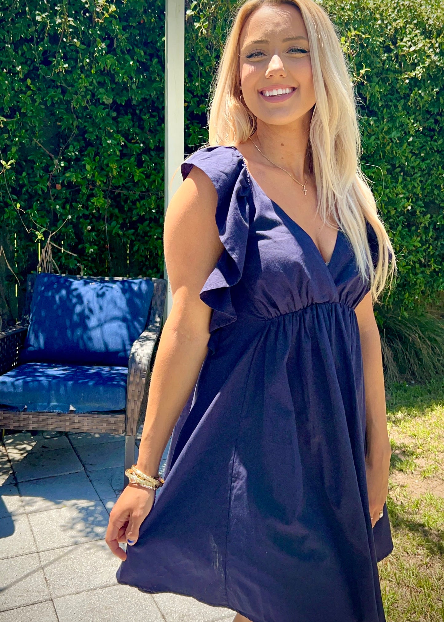 Navy Flutter Sleeve Dress - Butler's Stash