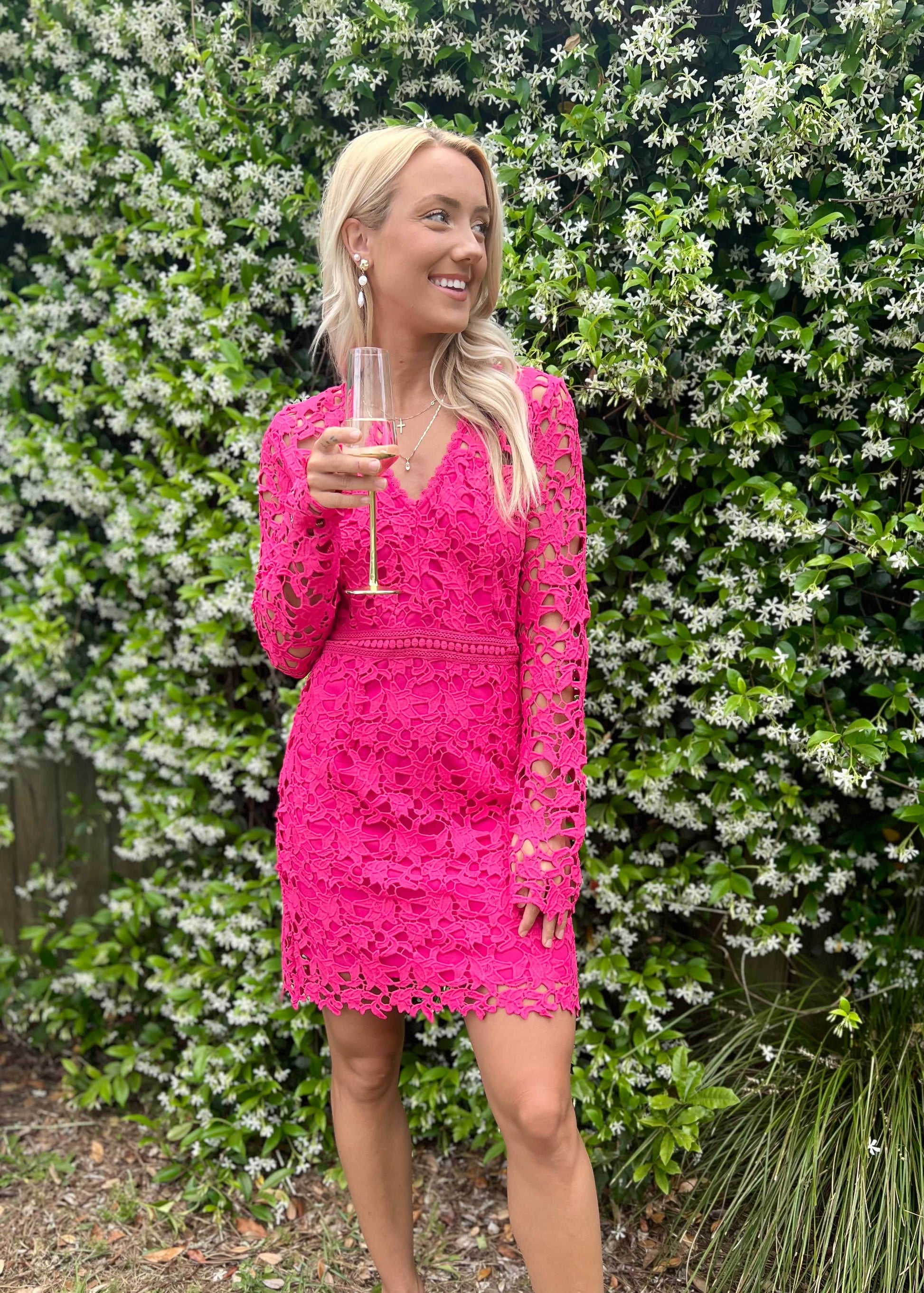 Fuchsia Lace Mini Dress