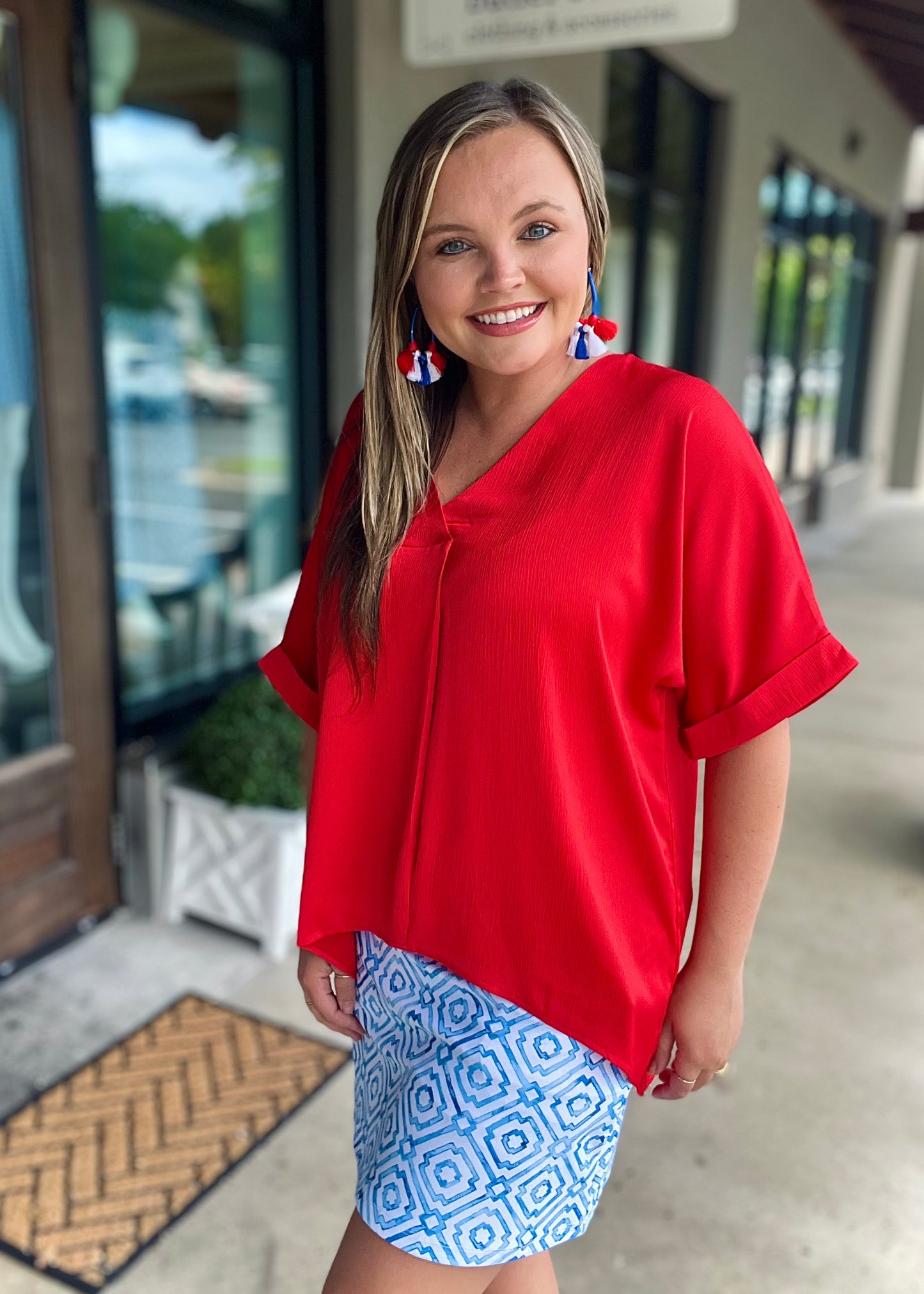 Red V-Neck Blouse