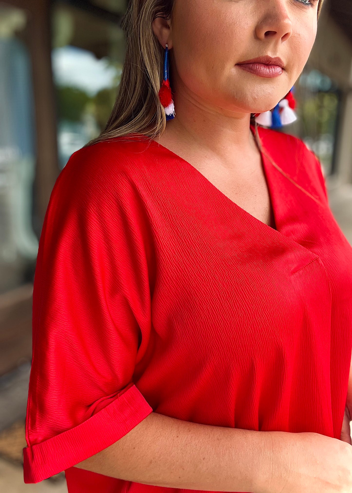 Red V-Neck Blouse