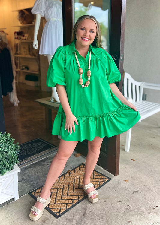 Kelly Green Poplin Mini Dress