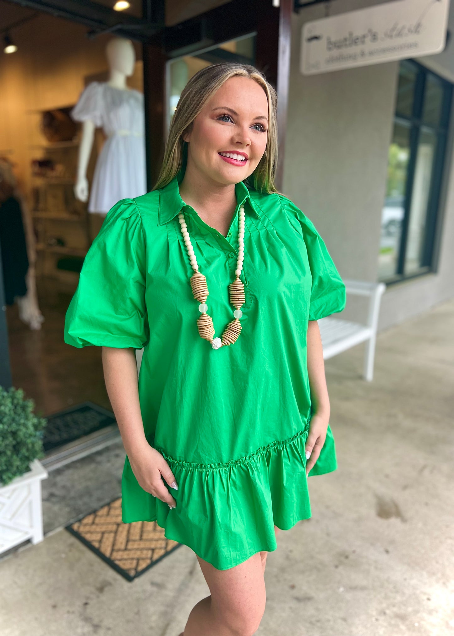 Kelly Green Poplin Mini Dress