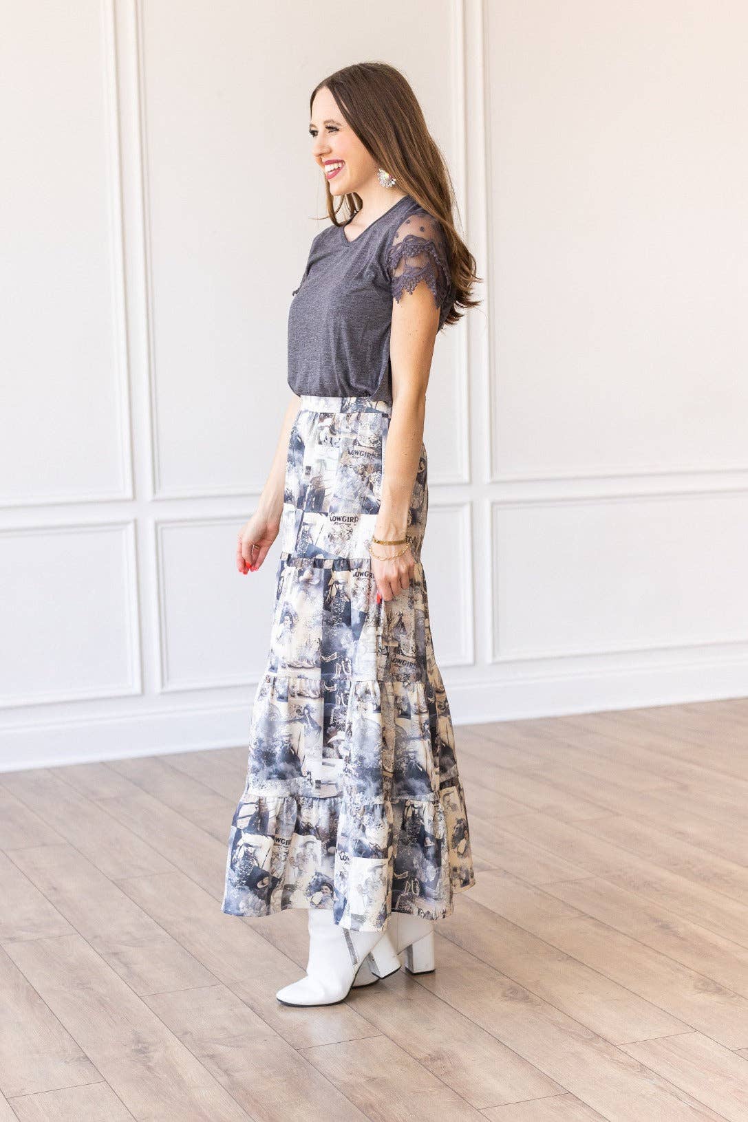 Cowgirl Romance Tiered Midi Skirt - Butler's Stash