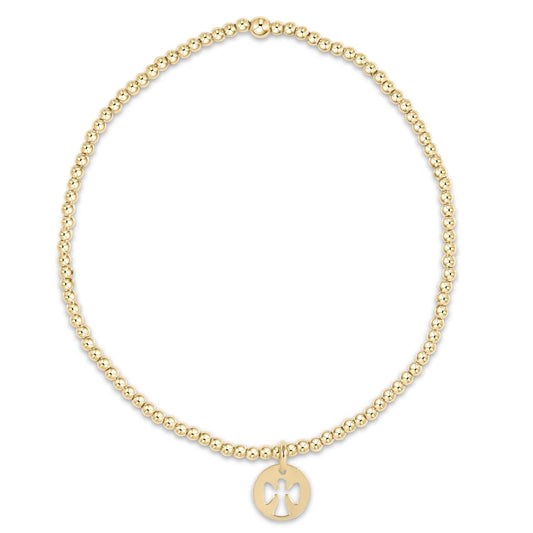 Egirl-Classic 2mm gold-filled beaded bracelet with angel disc charm – waterproof, stretchable, and stackable jewelry for petite wrists