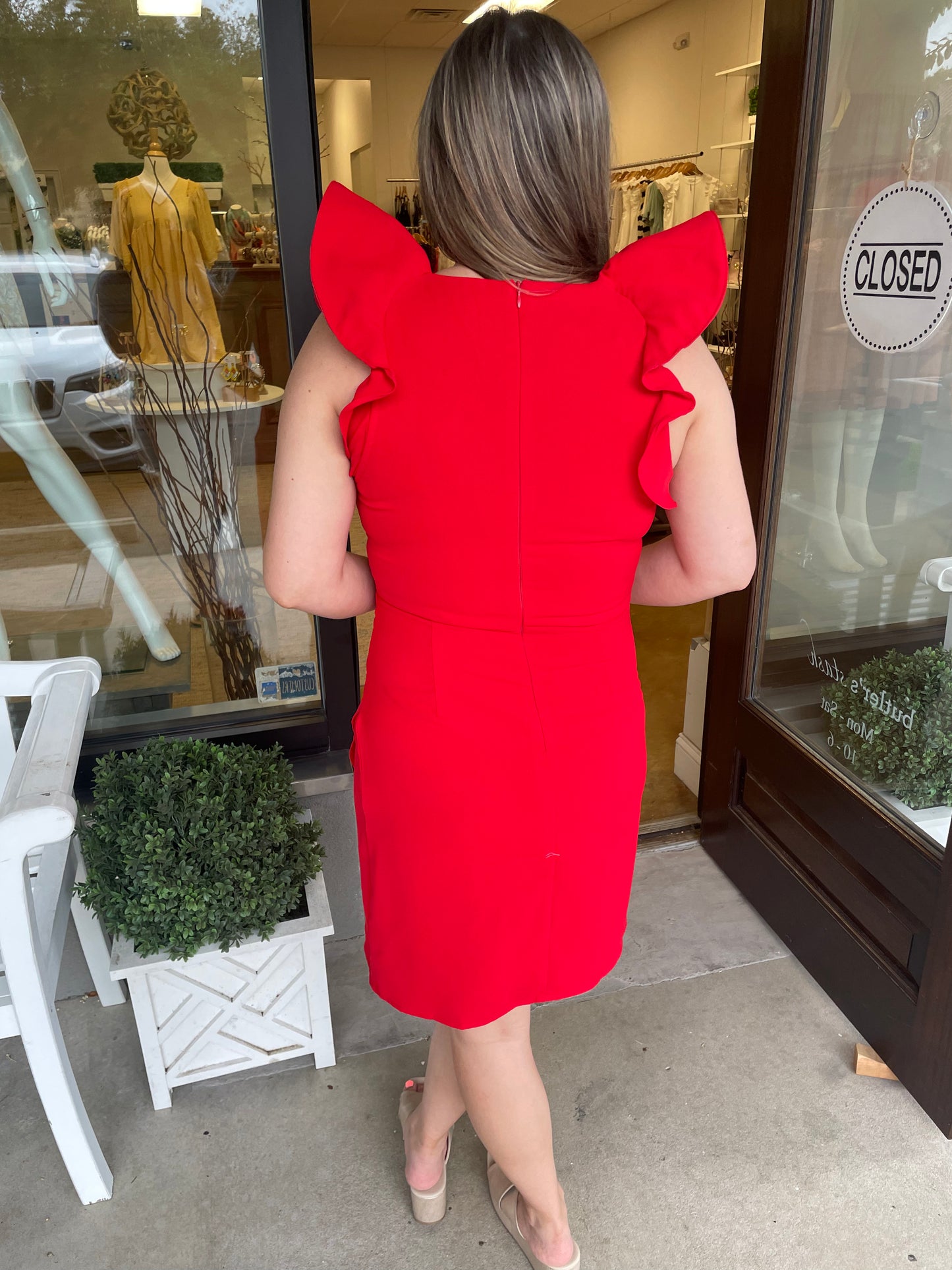 Red Ruffle Sleeve Mini Dress