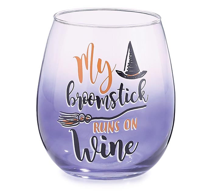 “My broomstick runs on Wine” Wine Glass